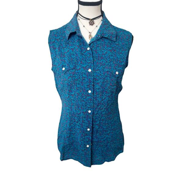 RETRO WRANGLER BUTTON FRONT SLEEVELESS TOP SMALL/MEDIUM. - Picture 2 of 7